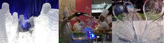 sculture di ghiaccio e presepe di ghiaccio